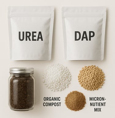 Urea, DAP and organic fertilizers for crop nutrition, export quality inputs