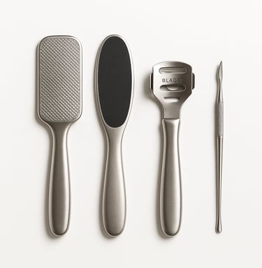 Pedicure tools for foot care including files, callus removers and grooming tools, professional expor