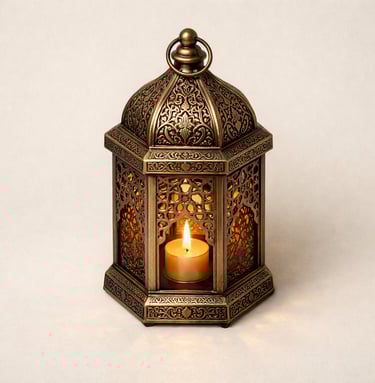 Decorative artisan lantern with carved metal detailing
