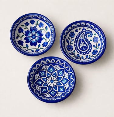 Ornamental handcrafted blue pottery bowls