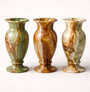 Decorative onyx stone vases with polished finish