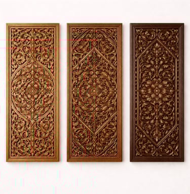 Intricately carved decorative wooden wall panels