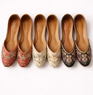 Embroidered khussa shoes with colorful artisan patterns