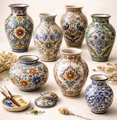 Hand-painted ceramic vase with floral artisan artwork