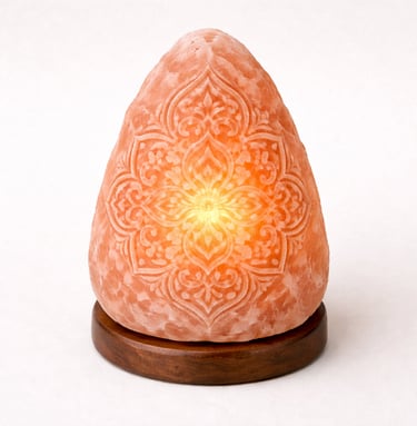 Pattern carved Himalayan salt lamp artisan decorative light