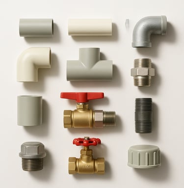 Plumbing items including pipes, valves and fittings for water systems, durable export quality plumbi