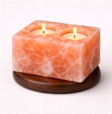Square block Himalayan salt candle holder dual tea light décor