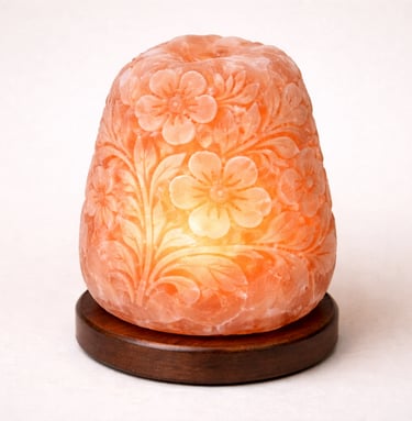 Floral carved Himalayan salt lamp handcrafted décor lighting