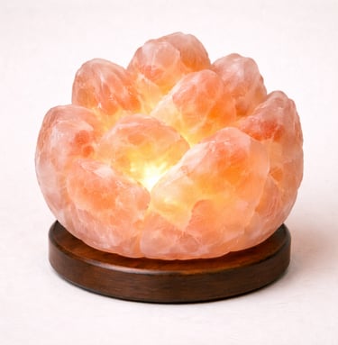 Translucent Himalayan crystal salt lamp glowing mineral light