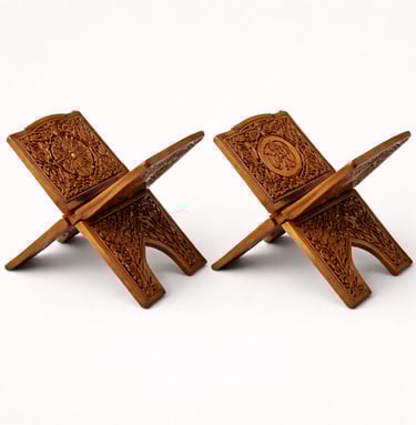 Hand carved Islamic wooden Quran rehal stands