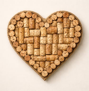 Heart-shaped cork wall décor made from natural cork pieces