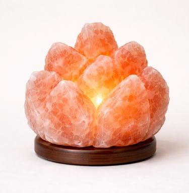 Raw crystal cluster Himalayan salt lamp natural glow lighting