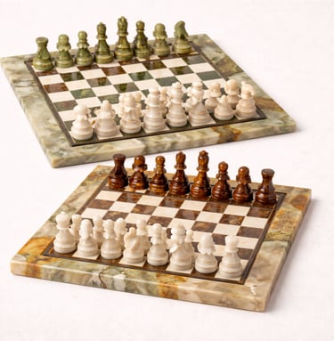 Handcrafted onyx marble chess set with carved pieces