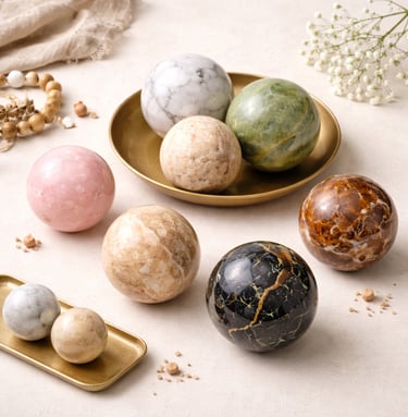 Natural marble décor balls in assorted stone finishes
