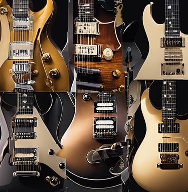 a group of guitars with guitars and guitars