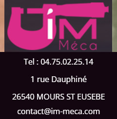 IM Méca company logo with micrometer icon and contact details in Mours-Saint-Eusèbe.
