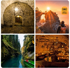 Collage of Bohemian Prauge scenery featuring Pravcicka Brana arch, the best  Tours & Activities