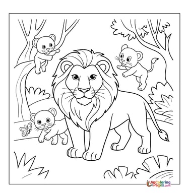 Lion cub coloring page baby wildlife printable
