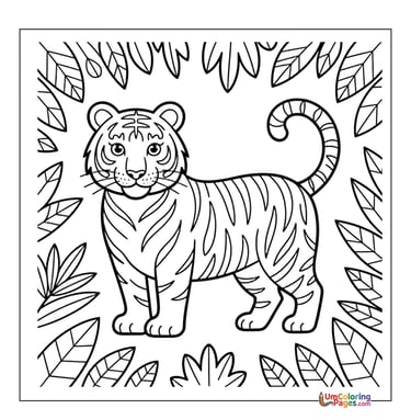 Tiger in bamboo coloring template Asian wildlife page
