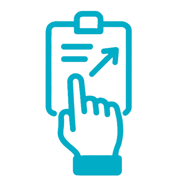 a clipboard with a hand pointing to content on it