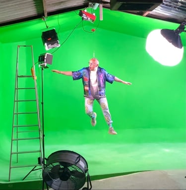 homme qui vole, tournage fond vert