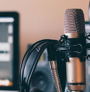 Professional voice over recording in home studio with high-quality audio equipment