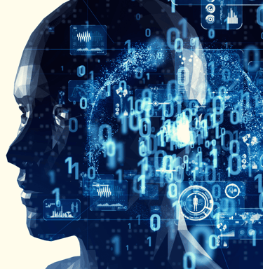 The fusion of human and artificial intelligence, symbolizing AI and Machine Learning.