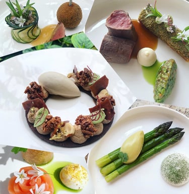 pele mele de plats et desserts type cuisine gastronomique