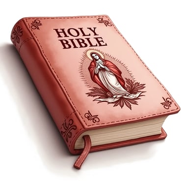 Old leather Bible book cover with picture of Mary.