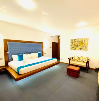 a bedroom with a bed and a desk