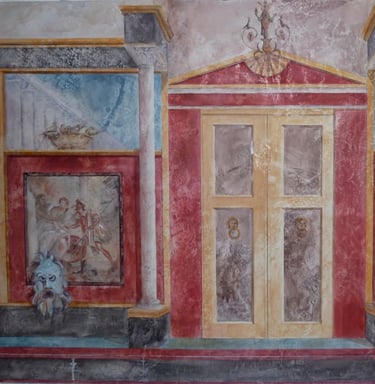 Donner une ambiance avec des décors peints de style Pompéien par les couleurs, la matière de l'enduit, le style des dessins.