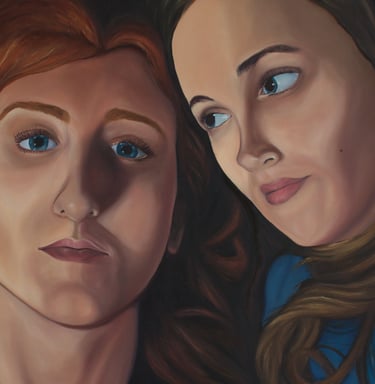oil painting of two young women's faces