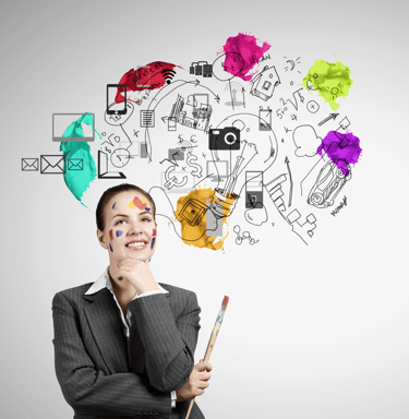 A businesswoman blending creativity and business for Design Thinking and Innovation.