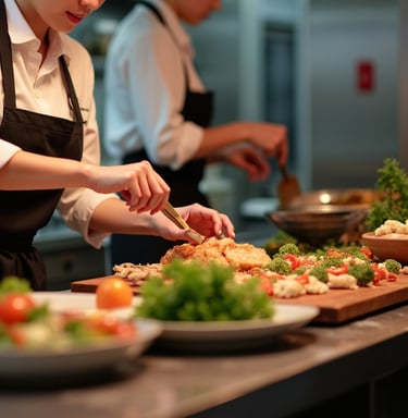 a woman in a chef's uniform is preparing food