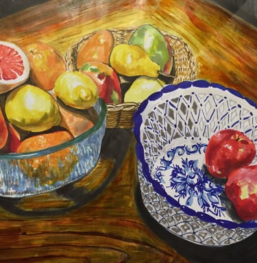 marker drawing of fruit in bowls