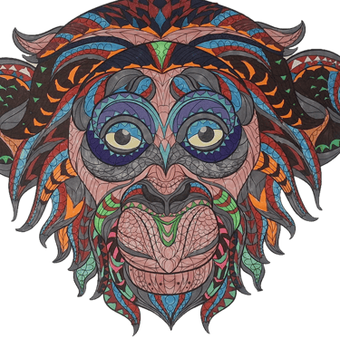 a colorful colored drawing of a monkey head