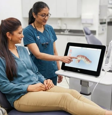 dentist explaining a dental scan to an invisalign patient