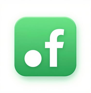 A green rounded square icon featuring a white dot and the lowercase letter f.