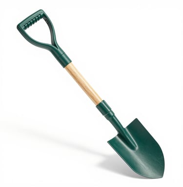 Garden gloves and a trowel resting on rich soil with sprouting seedlings nearby.