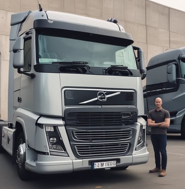 Technician inspecting a heavy-duty vehicle engine with diagnostic tools