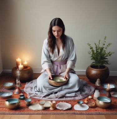 Close-up of hands gently playing a traditional drum during a workshop.
