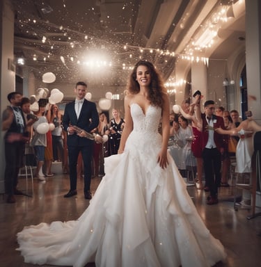 A professional video camera is mounted on a crane or jib arm against a backdrop of bright stage lights and colorful screens. The setup suggests a live event or production setting, with beams of light shining through the space.