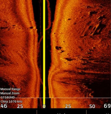 walleye sonar images on side view on Garmin sonar in lake