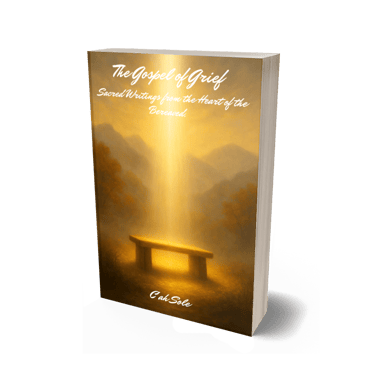 The Gospel of Grief ebook cover by C'ah Sole heavenly light shining on a stone bench