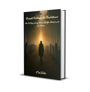 Breath Between the Tombstones ebook cover by C'ah Sole woman mourning in a graveyard