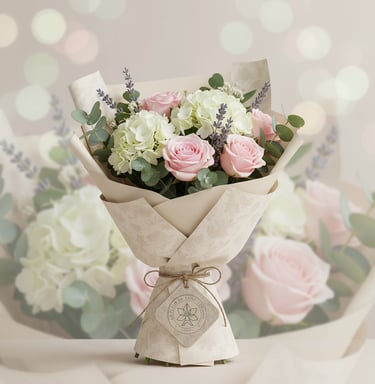 a bouquet of flowers in a vase on a table