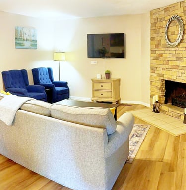 a living room with a couch and a television