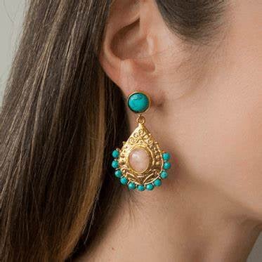 Boucles d'oreilles en plaqué or et pierres semi-précieuses