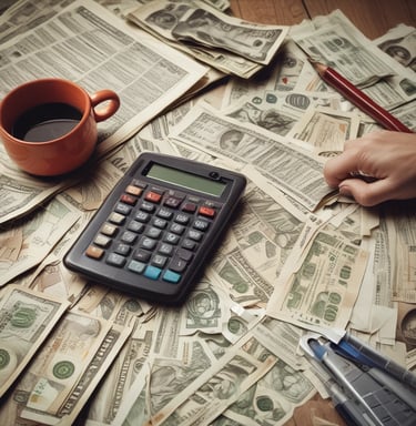 A tall apartment building with a brown and yellow facade stands against a clear blue sky. In front of the building, a large palm tree casts a shadow across the structure. The building has multiple balconies and windows, with a 'for sale' sign displayed on one of the balconies.