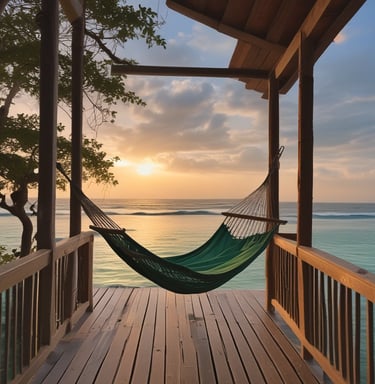 Handwoven cotton hammock hanging outdoors under natural light.